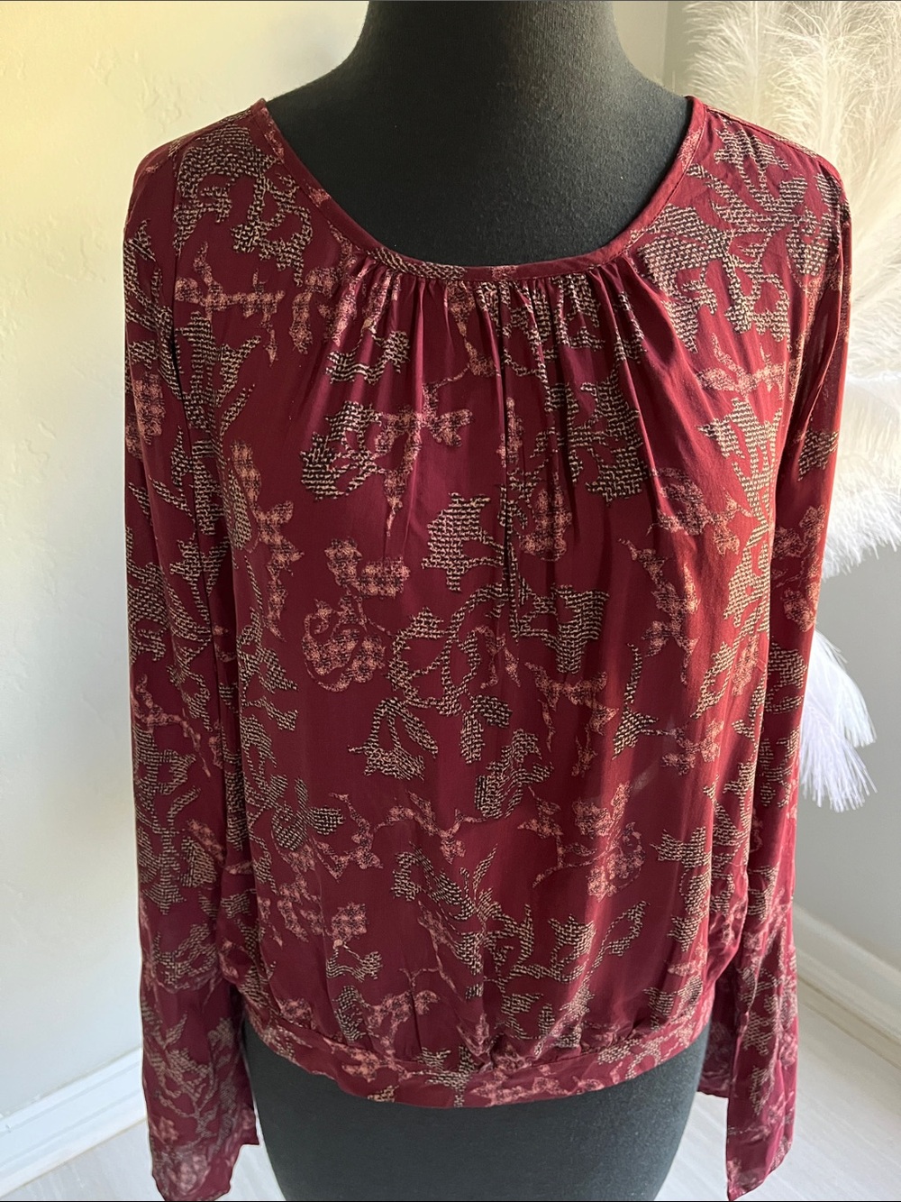 Melrose and Market Burgundy Floral Long-Sleeve Blouse